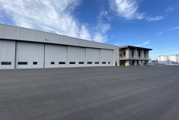 outside view of the Trenton-Mercer FBO airport hangar, located in Trenton, NJ.