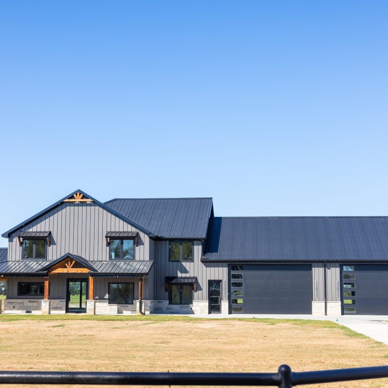 front of a barndominium building