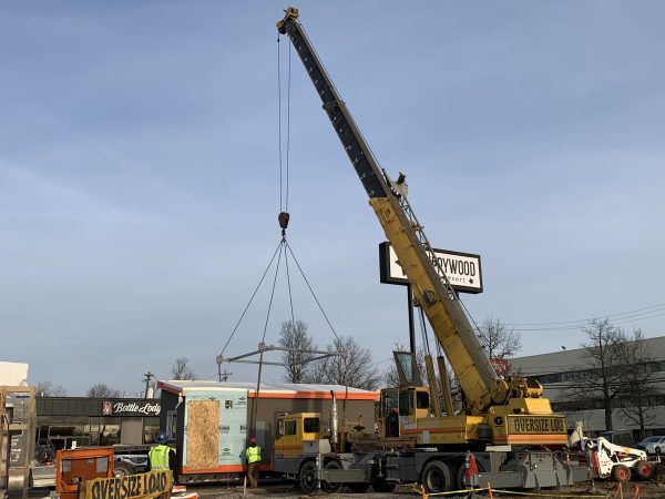 Modular Constructed Bigby Coffee in Cincinnati, Ohio Being Placed at Job Site