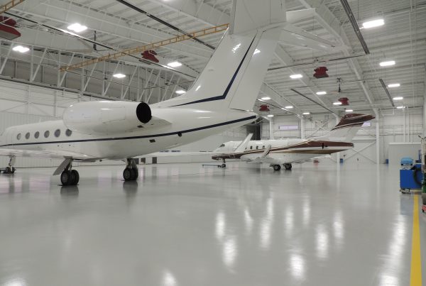 Inside the OSU airport hangar with structural engineering provided by Pinnacle Engineering.