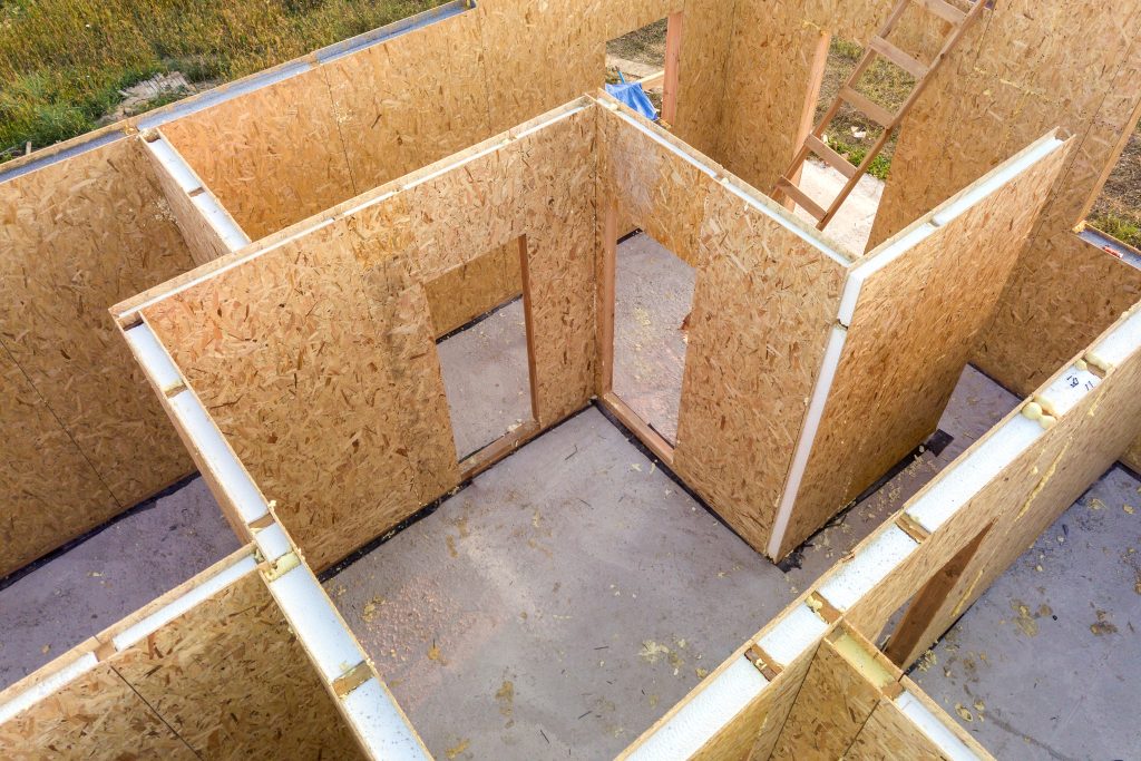 Aerial View of Wood framed structural insulated panels.