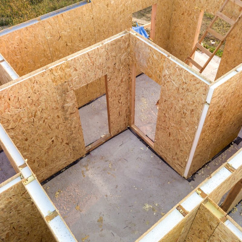Aerial View of Wood framed structural insulated panels.